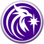 A purple circle with a white eagle and a star in it