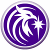 A purple circle with a white eagle and a star in it