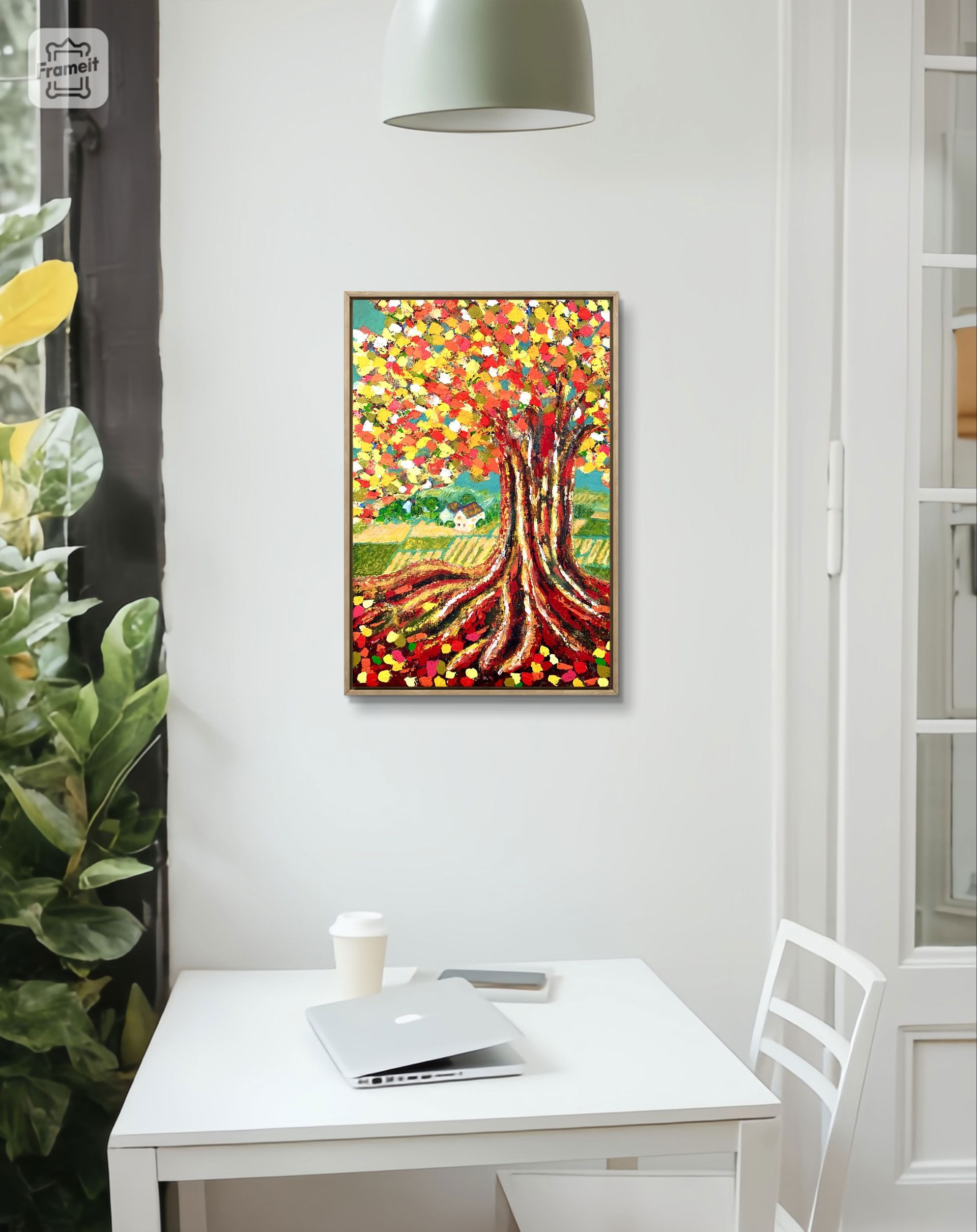 Lili Meets van Gogh van kunstenares Lilian Dijkhuis (liliartist) is een schilderij waarbij haar liefde voor bomen en het werk van van Gogh samenkomen. Zij maakt gebruik van Hoogwaardige Acrylverf op canvas en werkt met heldere sprekende kleuren.