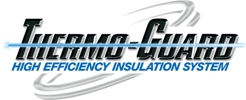 Thermo-Guard logo with blue italic text and gray swoosh, reading “High Efficiency Insulation System”