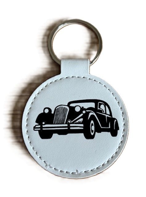 Sleutelhanger wit van PU leer oldtimer