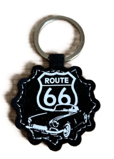 Sleutelhanger zwart van Pu leer route 66