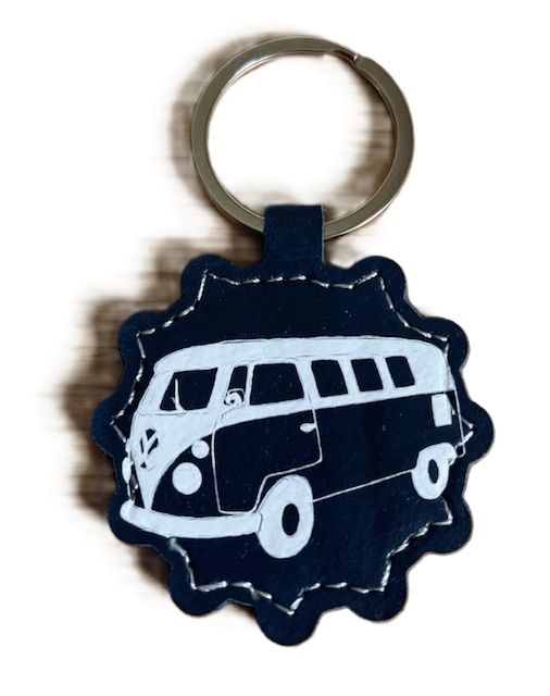Sleutelhanger blauw van PU leer VW bus