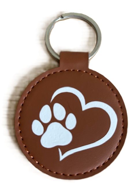 Sleutelhanger cognac van PU leer hondenpootje
