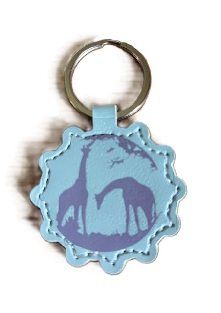 Sleutelhanger licht blauw van PU leer giraffen
