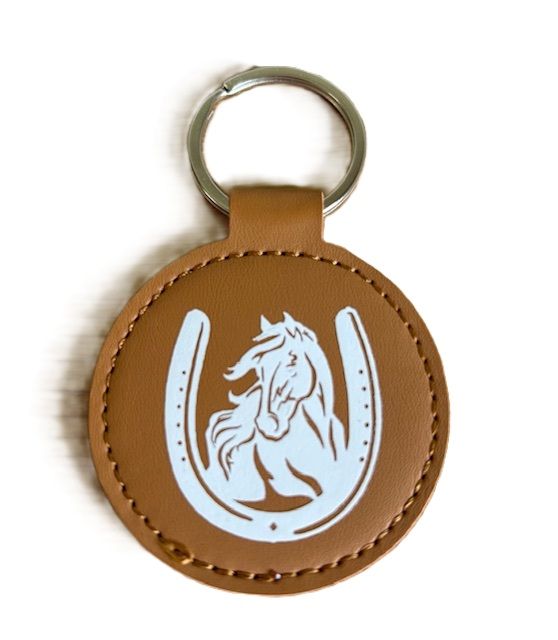 Sleutelhanger cognac van PU leer met paard