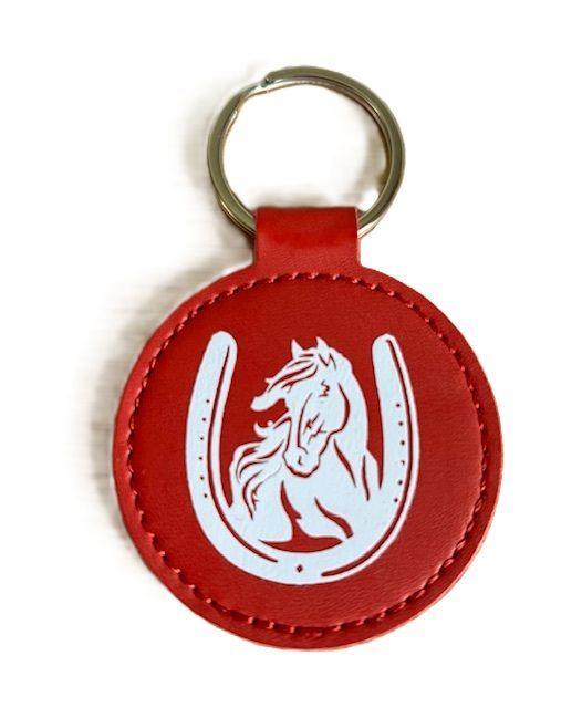 Sleutelhanger rood van PU leer met paard