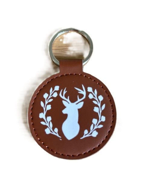 Sleutelhanger bruin van PU leer met hert