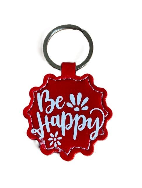 Sleutelhanger rood van PU leer, Be happy