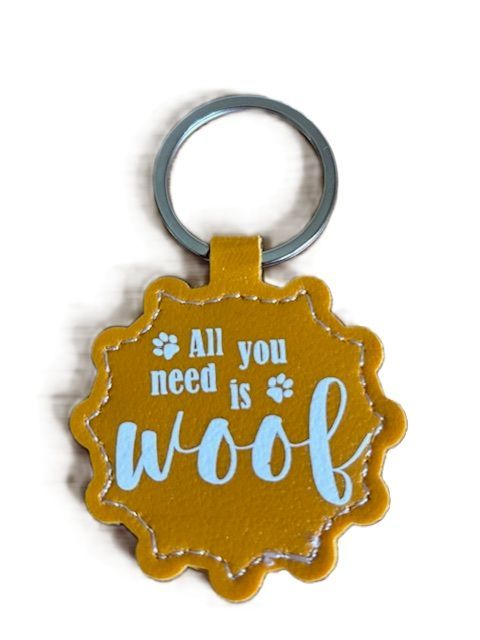 Sleutelhanger geel van PU leer All you need is woof