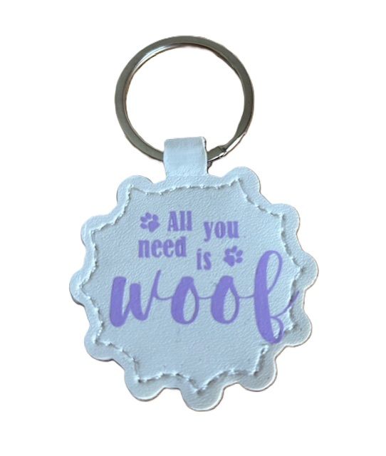 Sleutelhanger wit van PU leer All you need is woof