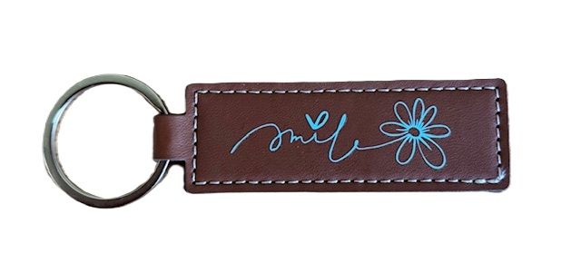 Sleutelhanger van PU leer smile blauw