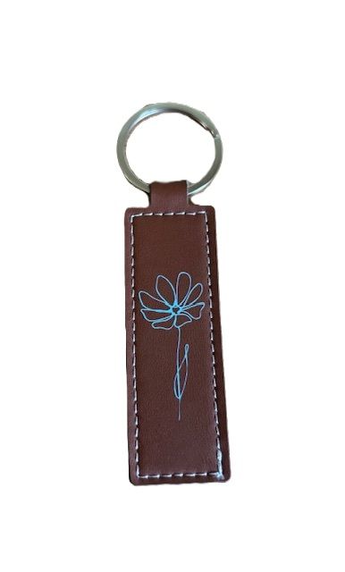 Sleutehanger van PU leer bloem blauw