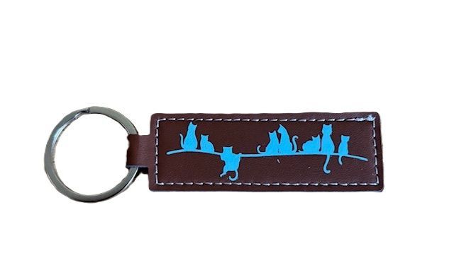 Sleutelhanger van PU leer poesjes blauw