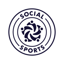 A logo for social sports with a group of people in a circle.