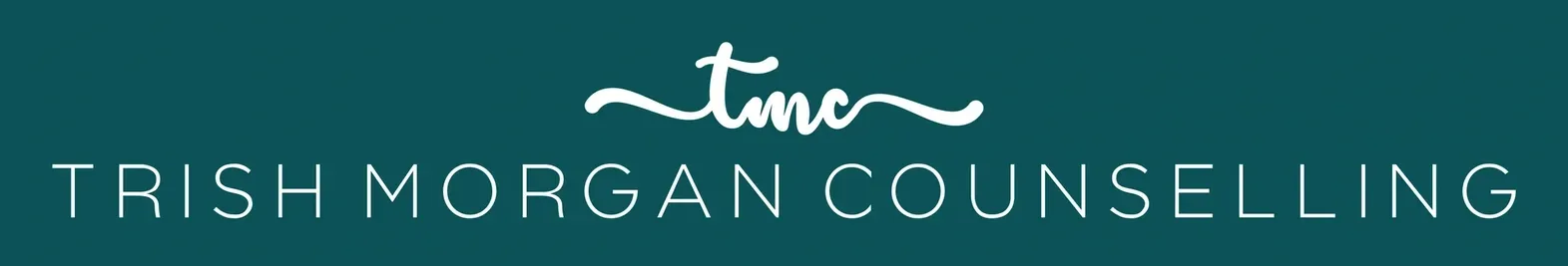 Trish Morgan Counselling logo on a teal background with white text and a wave line above.
