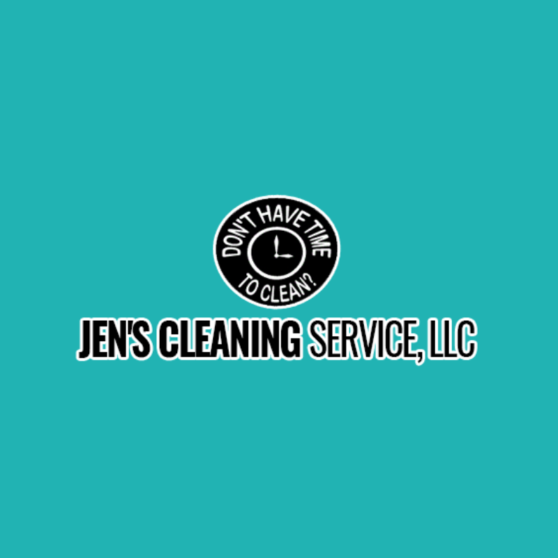 a logo for jen 's cleaning service llc on a blue background