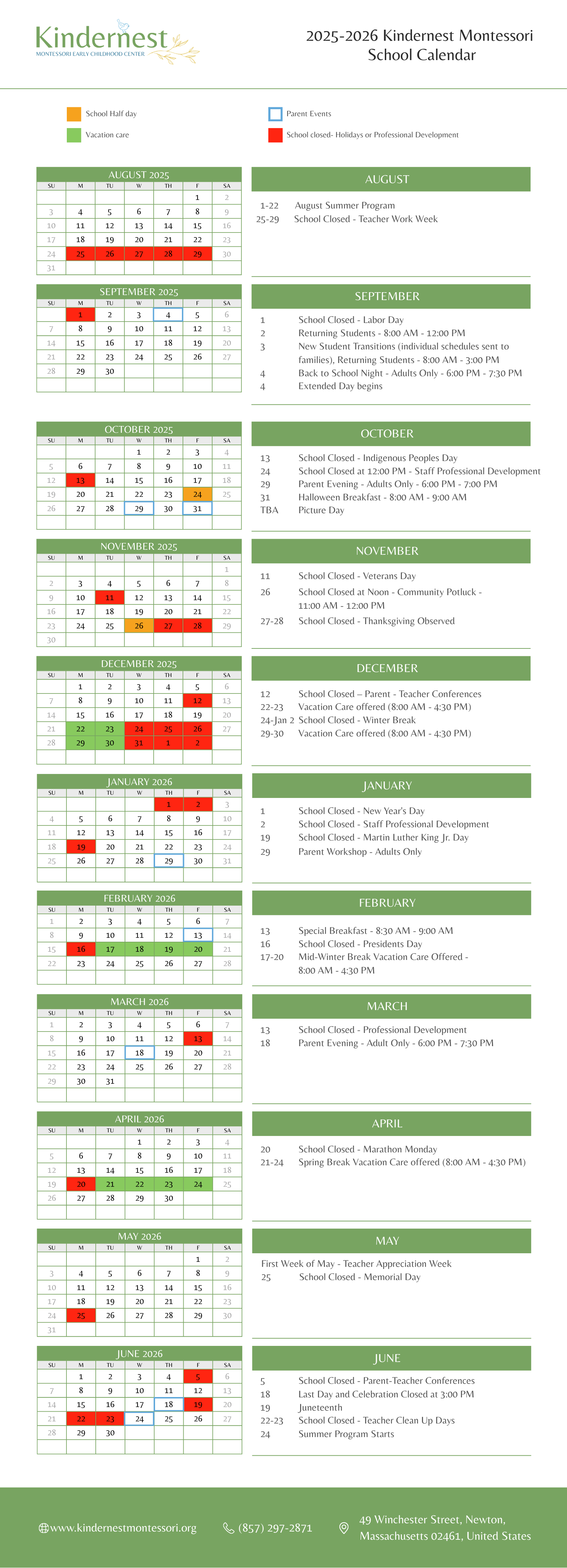 KMS School Calendar 2025-2026