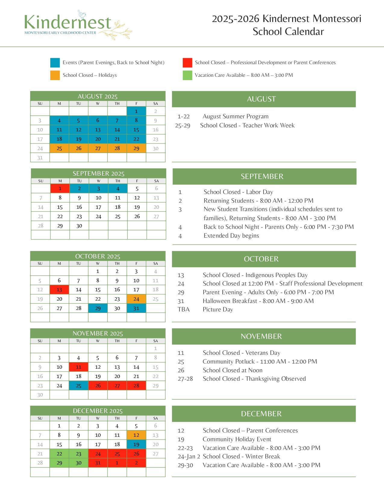 KMS School Calendar 2025-2026