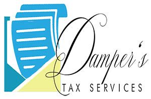 A logo for a company called Damper 's Tax Services.