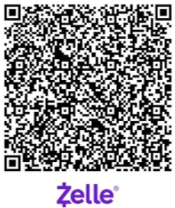 QR code for Zelle, a digital payment network. It has a pattern of black and white squares with the Zelle logo below.