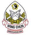 Emblem of the Wing Chun Association USA, featuring crossed swords, a yin-yang symbol, and text.
