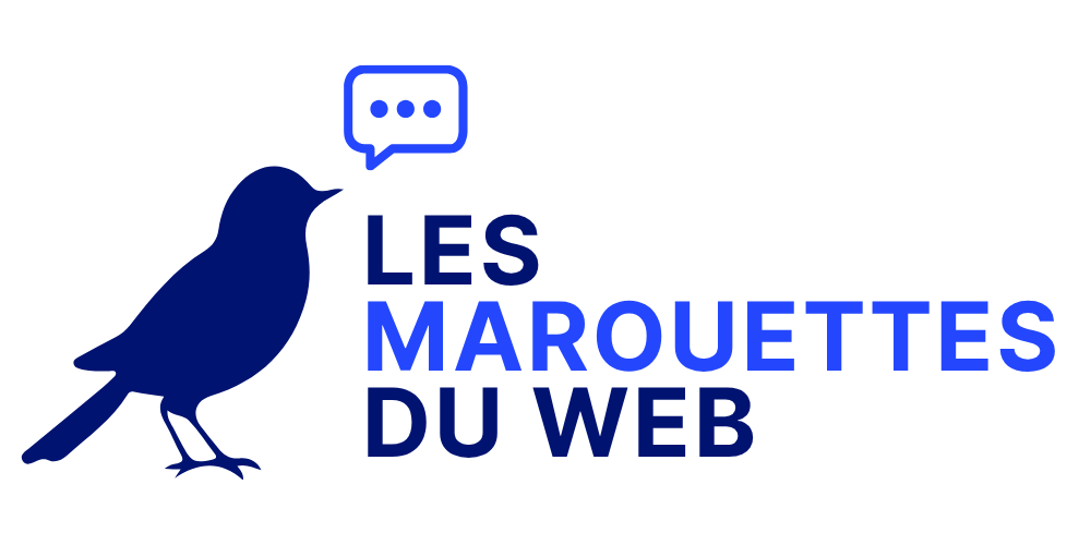 Logo avec un oiseau bleu et une bulle de dialogue. Texte : « Les Marouettes du Web ».