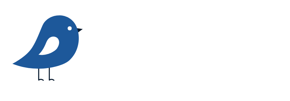 Logo silhouette d'oiseau bleu et bulle de dialogue, texte