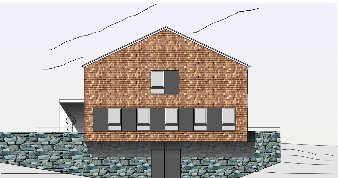 An artist 's impression of a house with a brick facade
