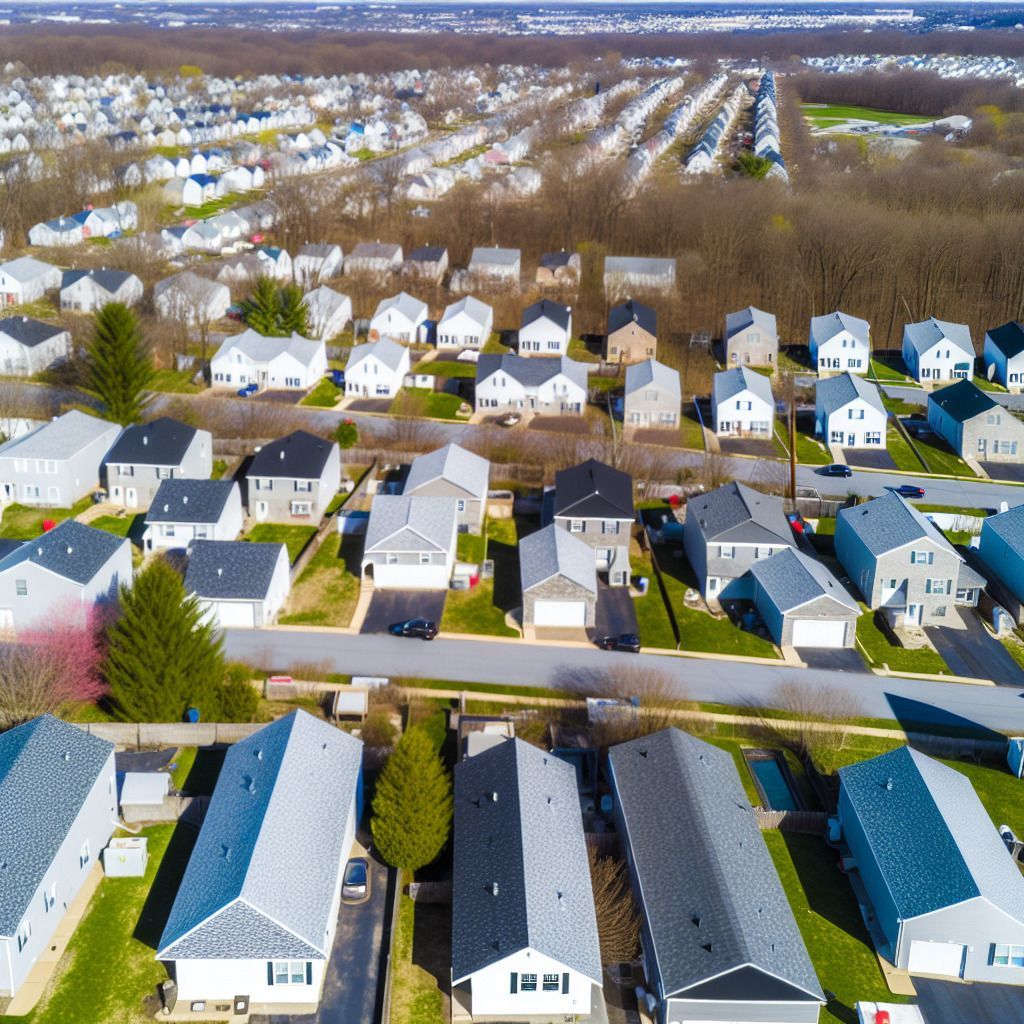 An aerial view of a residential neighborhood with lots of houses