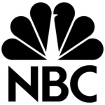 The nbc logo is black and white and has a bird on it.