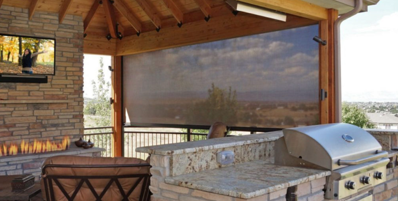A patio covered with a retractable awning from Sunesta