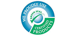 Green Seal logo with the words "We Proudly Use Certified Products."