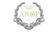 Logo per l'impresa di pompe funebri AROF, con corona d'alloro e la scritta 