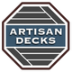 Artisan Decks logo: Octagon frame with dark blue text on a gray deck design.