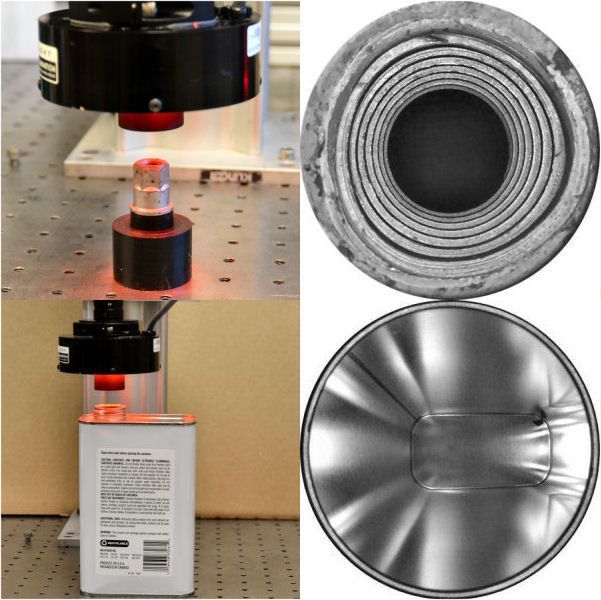 Hypercentric borescope images of threaded hole and can interior