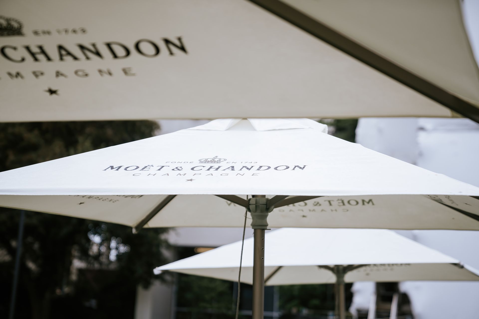 White umbrellas with 