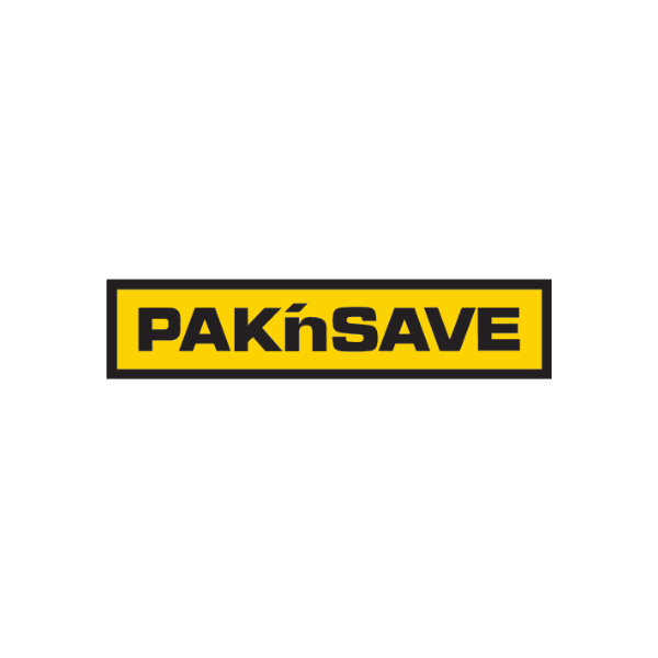 PAKnSAVE logo in black text on a yellow rectangular background, outlined in black.
