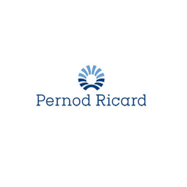 Pernod Ricard logo: blue stylized sunburst above text 
