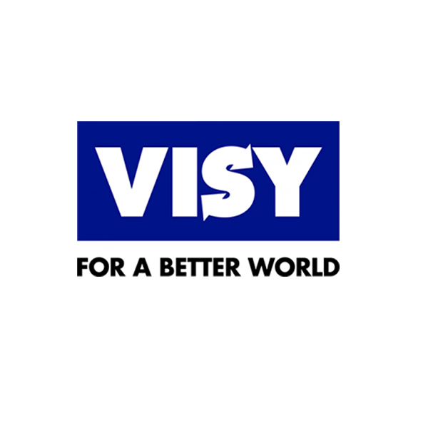 Logo for Visy, a company, with a blue rectangle containing