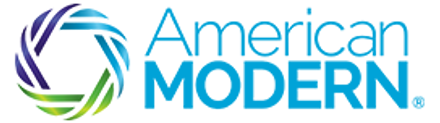 American Modern logo with blue and green circular swirl icon and blue text