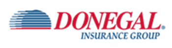 Donegal Insurance Group logo with red and blue text and a blue striped half-sun icon