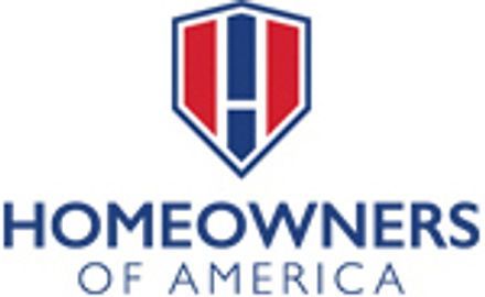 Homeowners of America logo with red and blue shield emblem