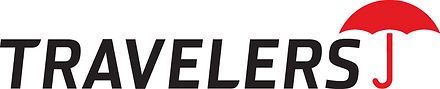Travelers logo with black wordmark and red umbrella icon above the J