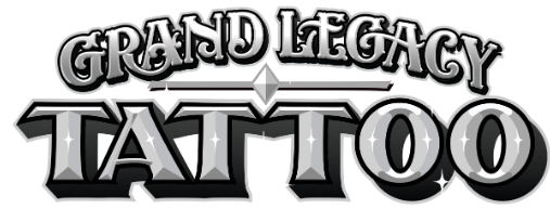 Black-and-gray logo reading &ldquo;Grand Legacy Tattoo&rdquo; in bold, stylized lettering.