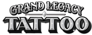Black-and-gray logo reading “Grand Legacy Tattoo” in bold, stylized lettering.