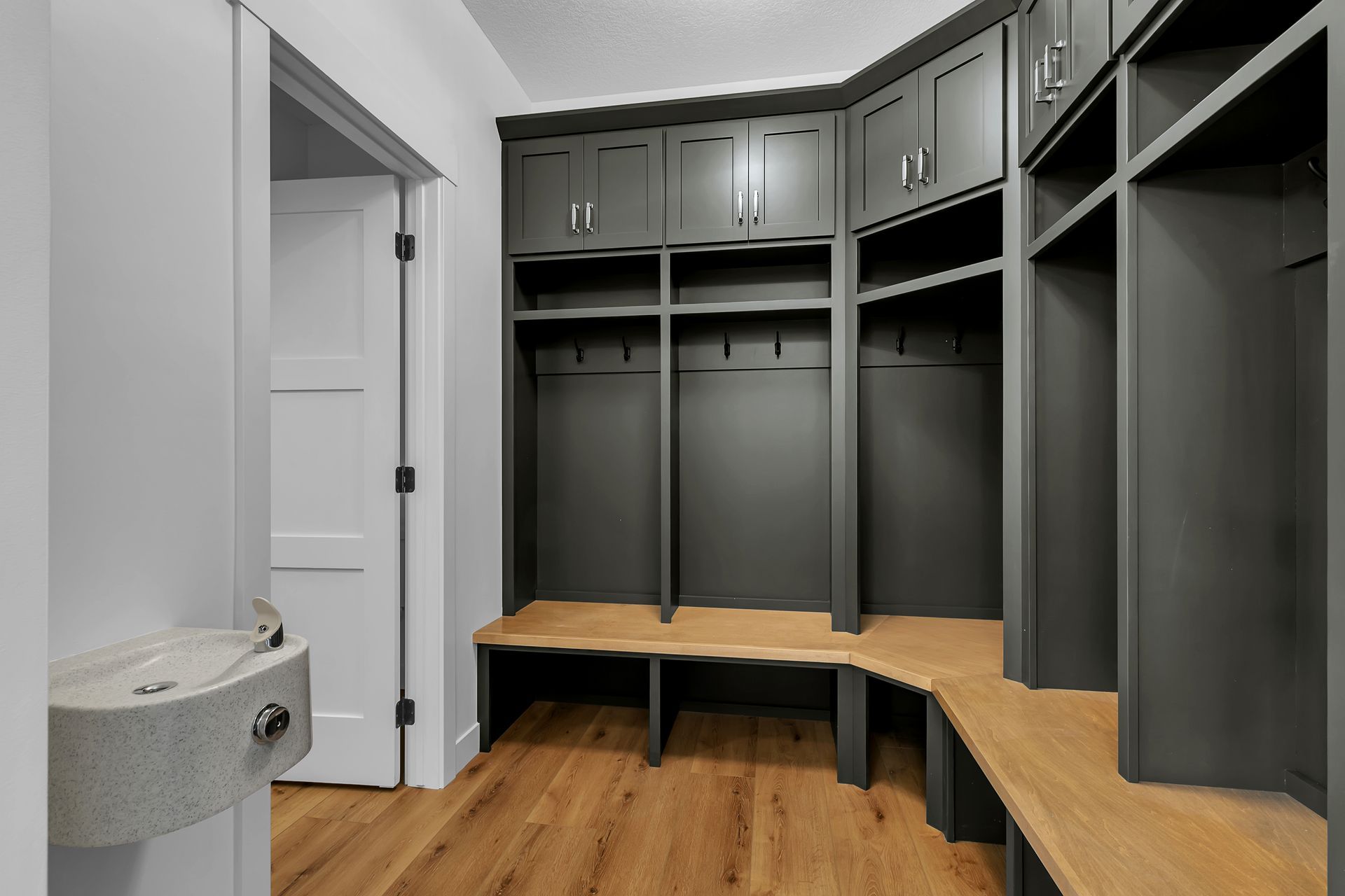 There is a sink in the middle of the room.