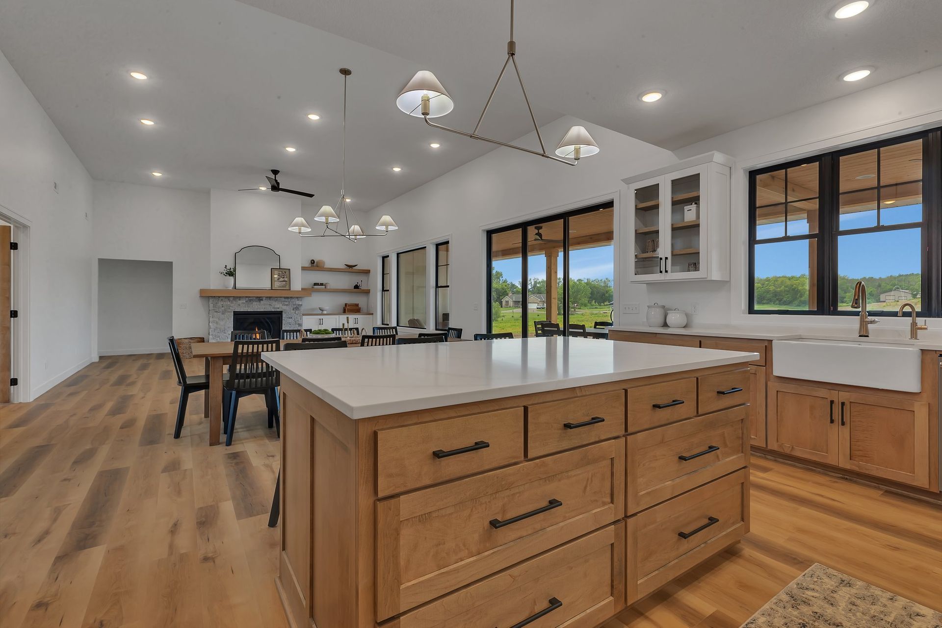 There is a large island in the middle of the kitchen.