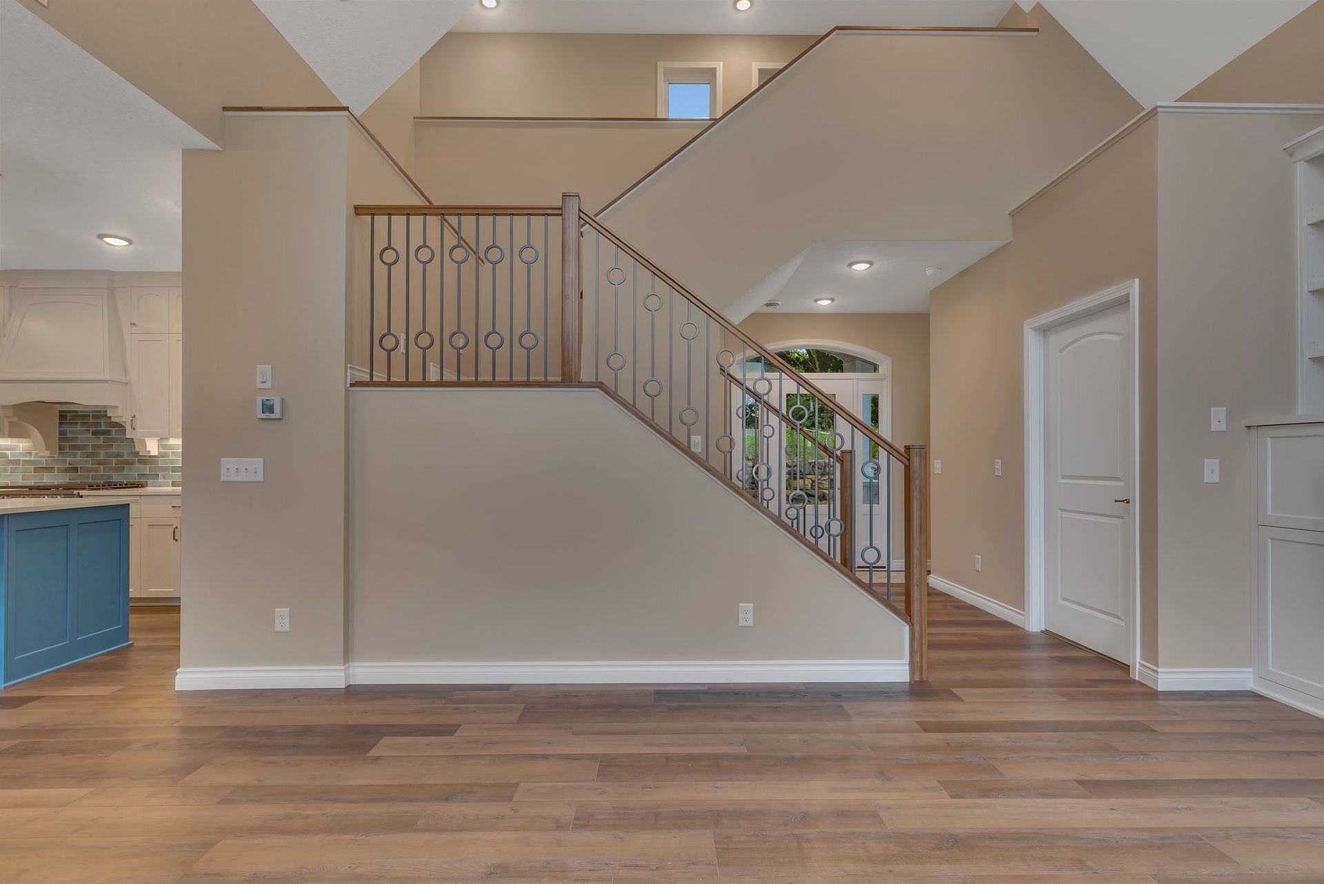 There is a staircase in the middle of the room.