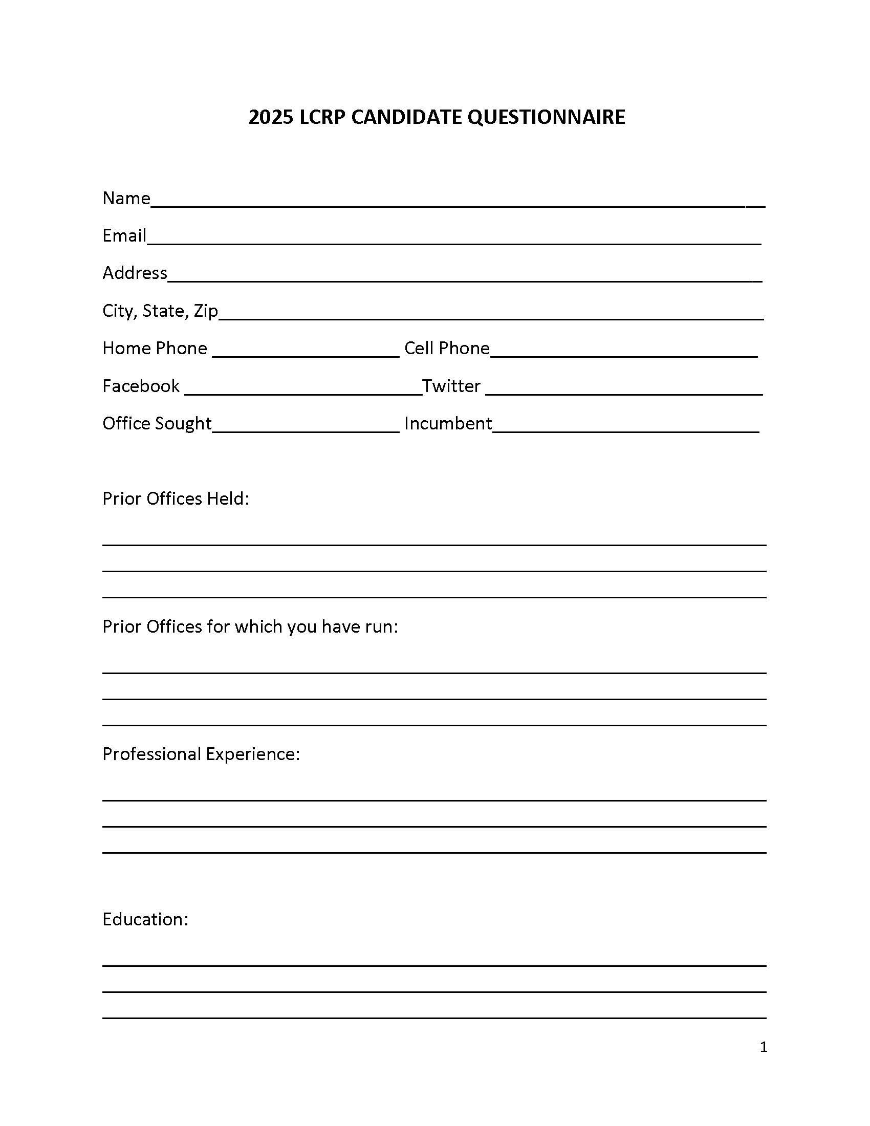 2025 Lucas County Republican Party Candidate Questionnaire